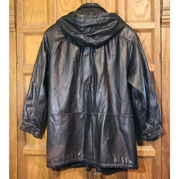 Vintage 90s Jacqueline Ferrar Soft Leather Coat Women's Large Brown Hooded Zip - Picture 9 of 13
